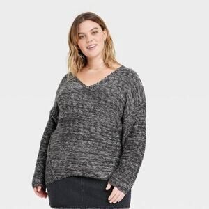 Women's Plus Size V-Neck Pullover Sweater - Universal Thread GRAY 1X‎ NWT